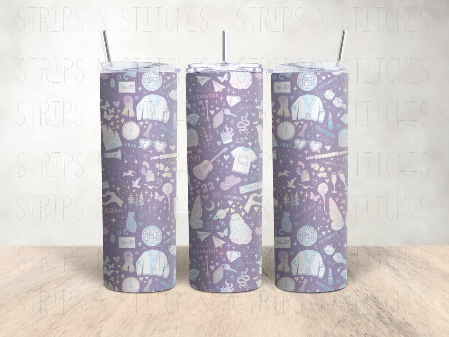 Purple Swiftie- 20 Oz Stainless Steel Tumbler with Lid & Straw