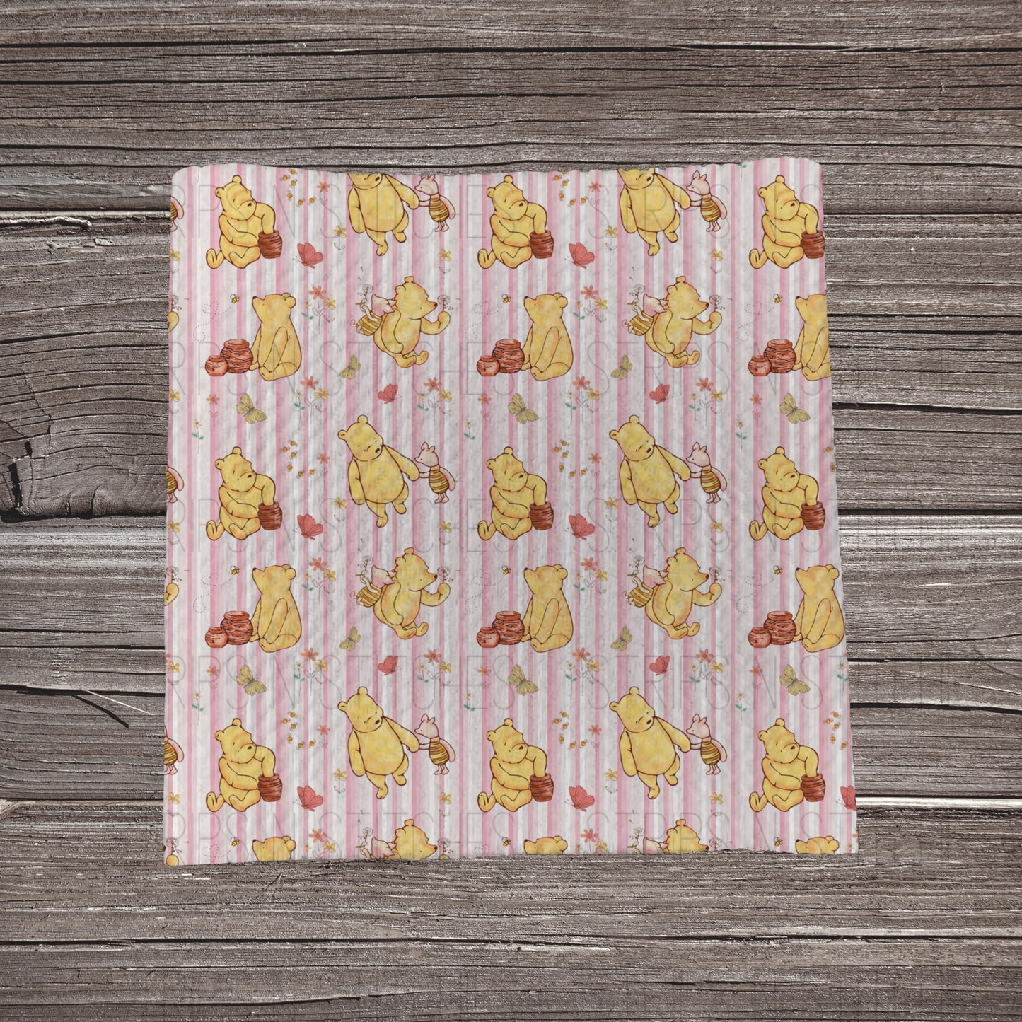 Honey Bear & Pink Stripes | Fabric Strip- Bow Making- Headwrap- Scrunchies