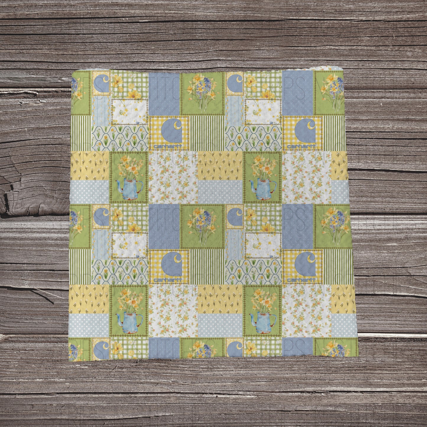 Blue & Yellow Floral Carhartt Patchwork | Bullet Fabric Strip | Bow Making | Scrunchie | Headwraps