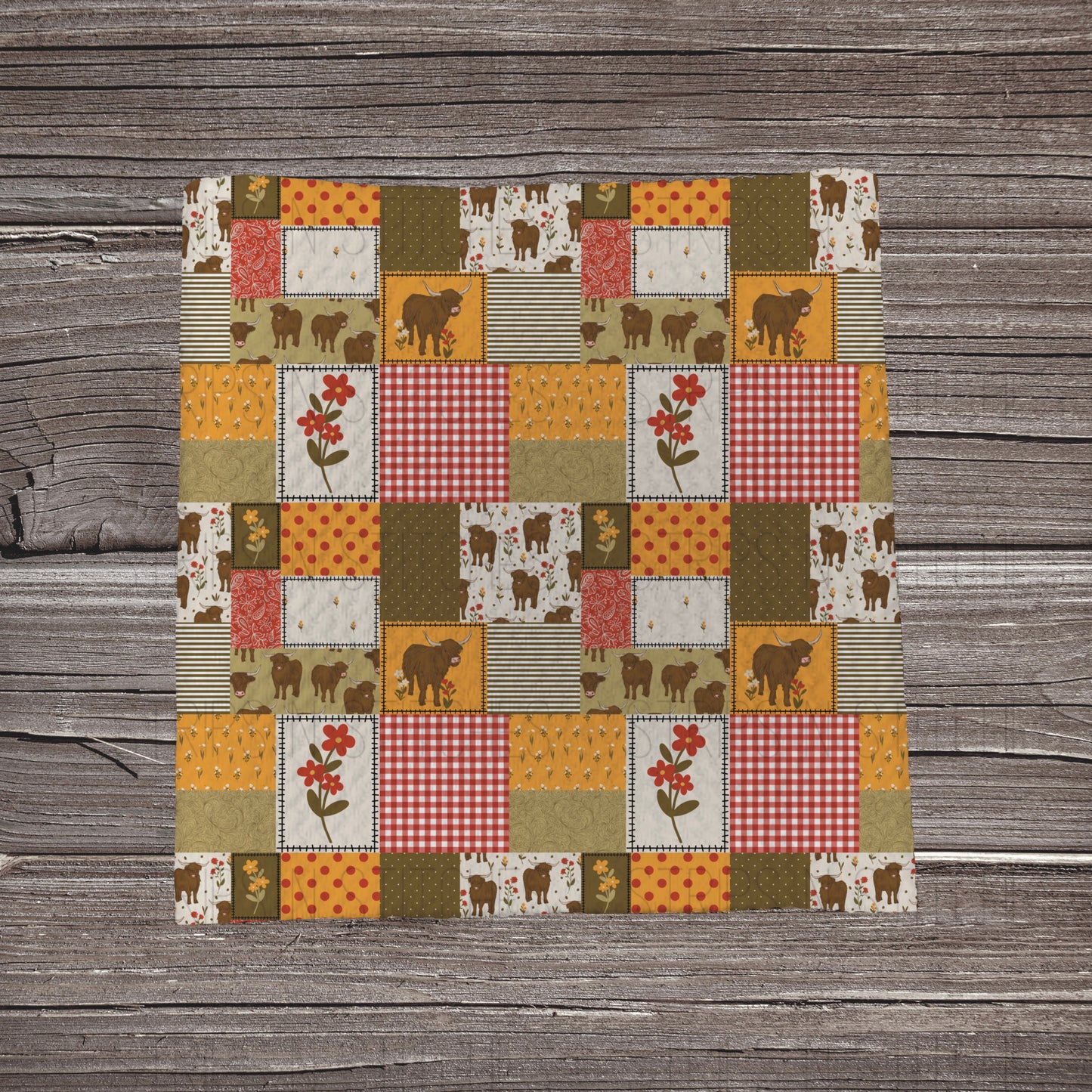 Muted Highland Cow Patchwork | Bullet Fabric Strip | Bow Making | Scrunchie | Headwraps