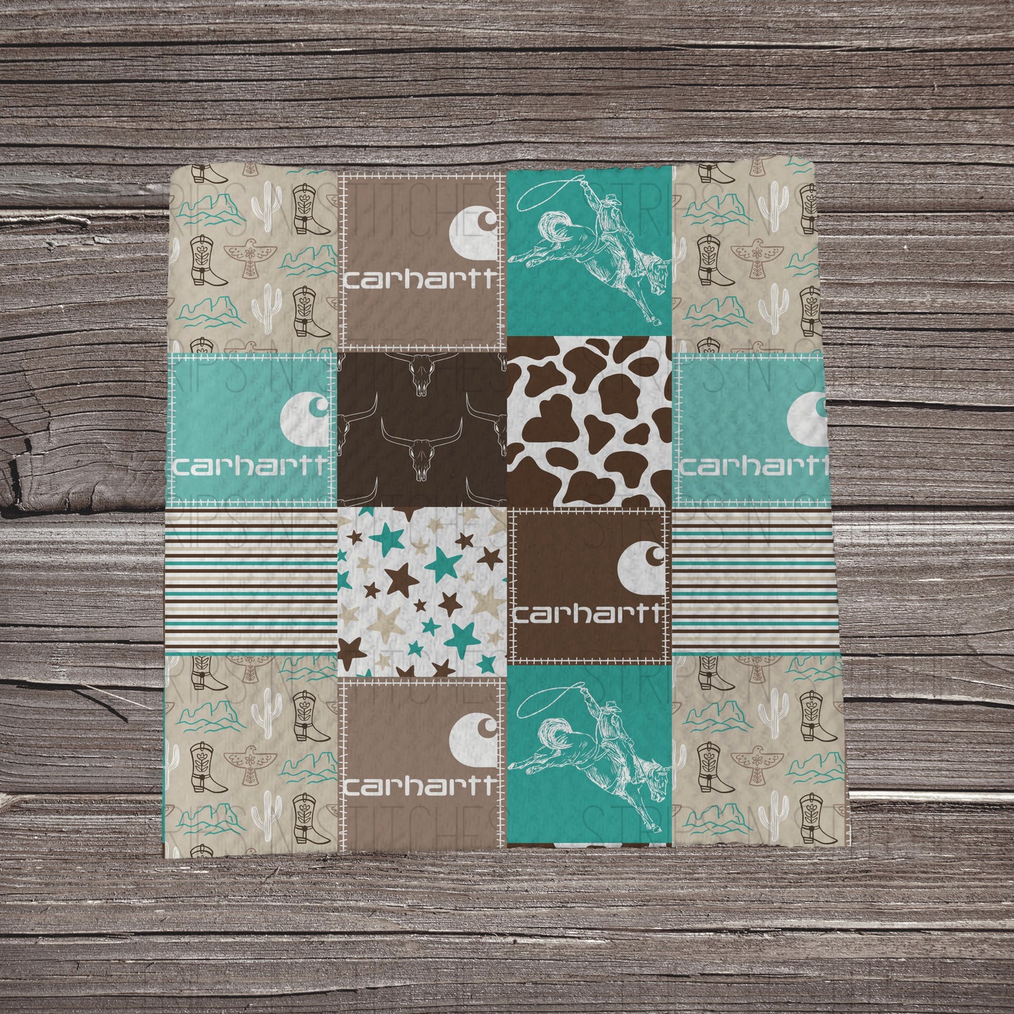 Turquoise & Brown Western Carhartt Patchwork | Bullet Fabric Strip | Bow Making | Scrunchie |