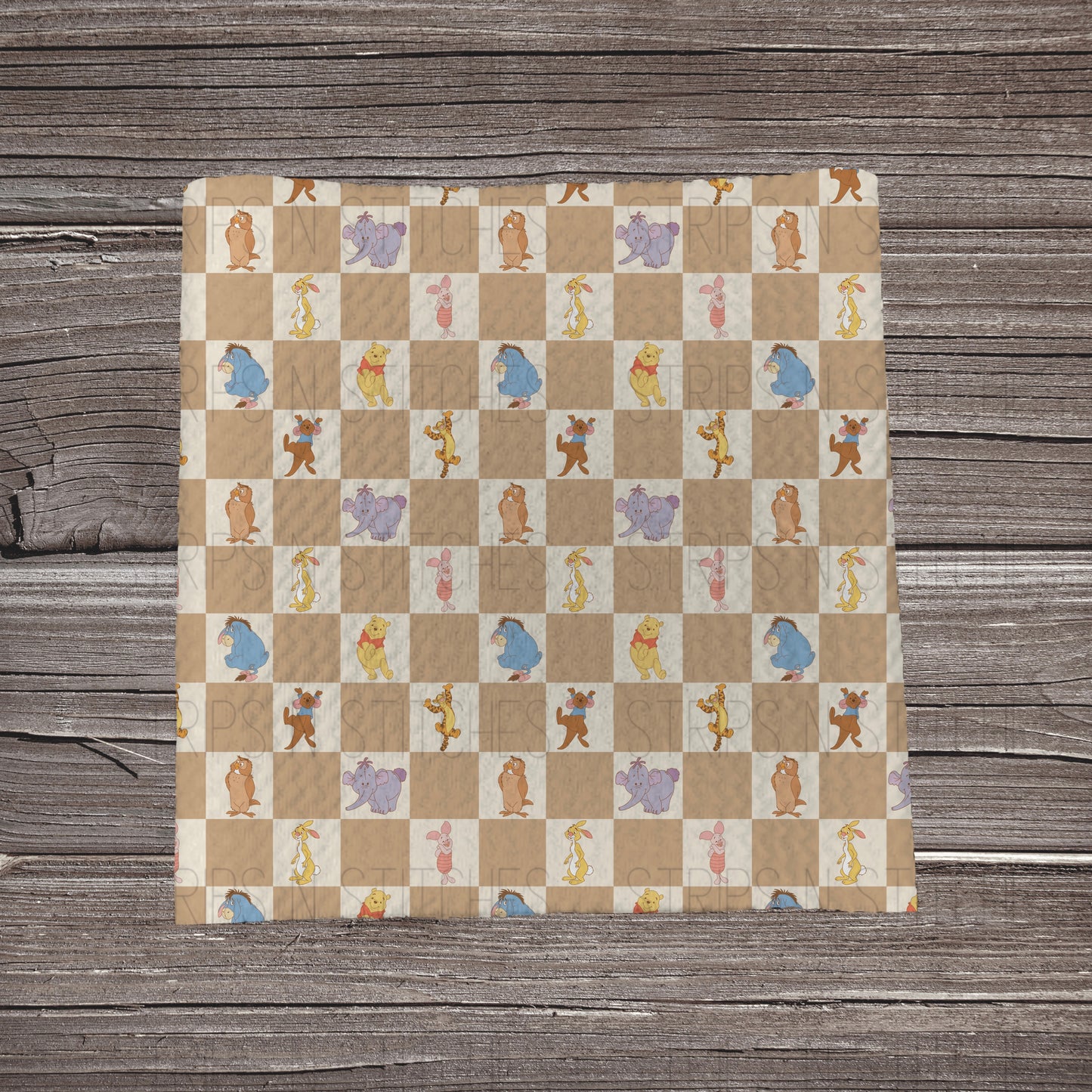Muted Checkered Honey Bear | Fabric Strip- Bow Making- Headwrap- Scrunchies