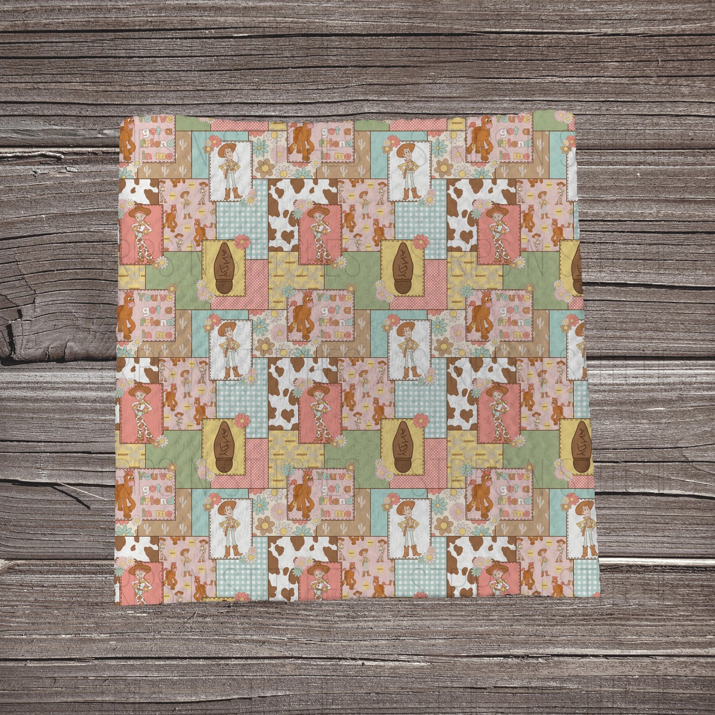 Pastel Muted Toy Story Patchwork | Fabric Strip- Bow Making- Headwrap- Scrunchies