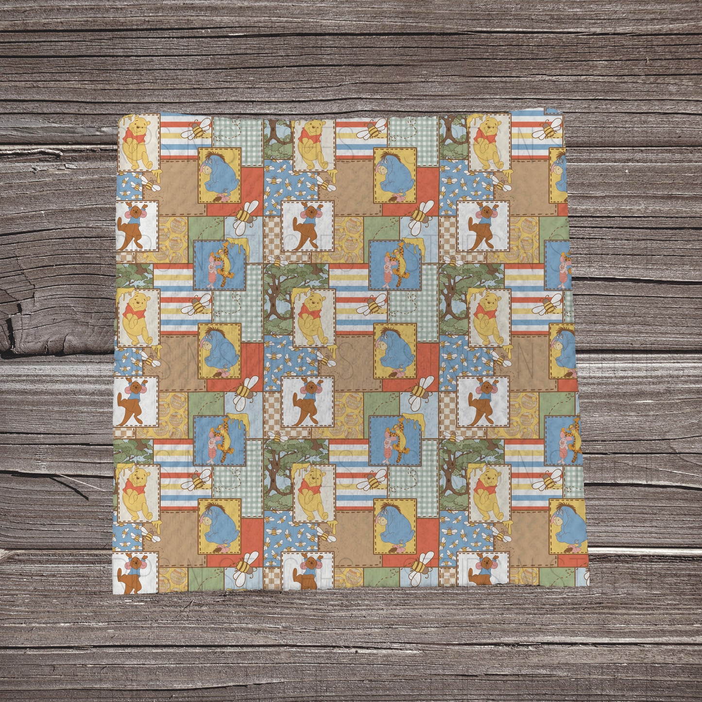 Muted Boy Honey Bear Patchwork | Fabric Strip- Bow Making- Headwrap- Scrunchies