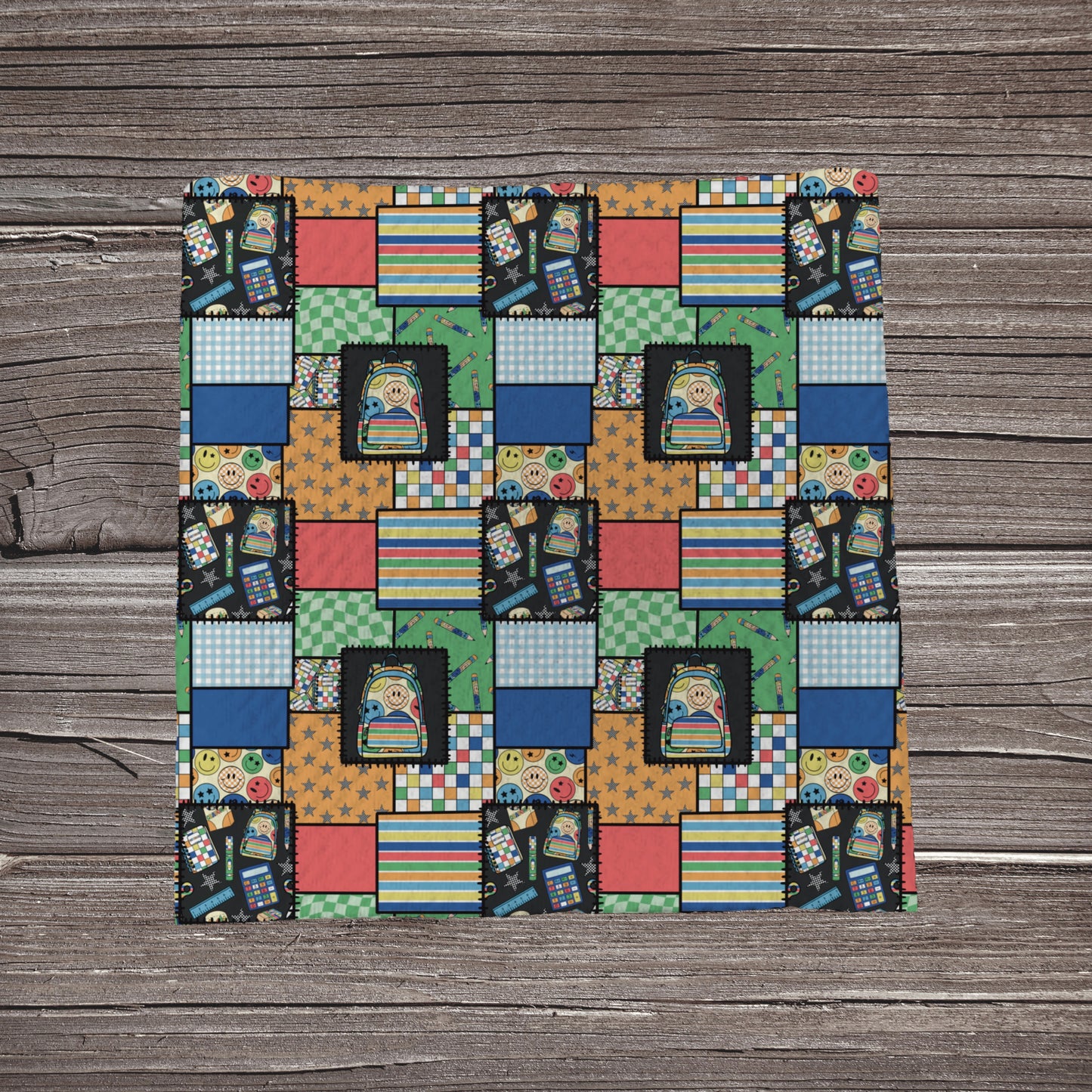 Bright Boy School Supplies Patchwork | Fabric Strip | Bow Making- Headwrap- Scrunchies