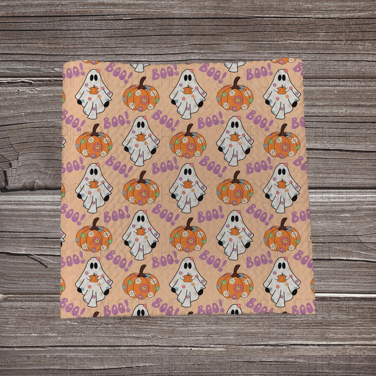 Floral Pumpkins & Ghosts- Orange EXCLUSIVE | Fabric Strip | Bow Making- Headwrap- Scrunchies