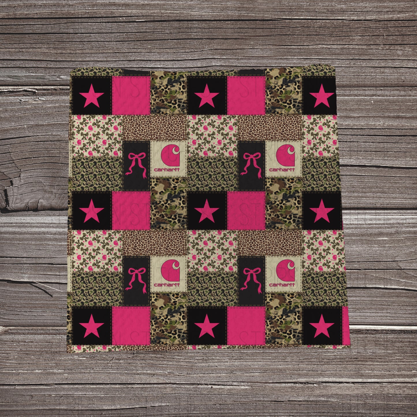 Bright Pink & Camo Carhartt Patchwork | Fabric Strips | Bow Making | Scrunchies | Headwraps