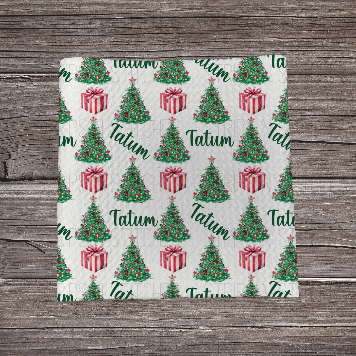 Christmas Trees - CUSTOM NAME *EXCLUSIVE* | Fabric Strip | Bow Making | Scrunchie | Headwraps