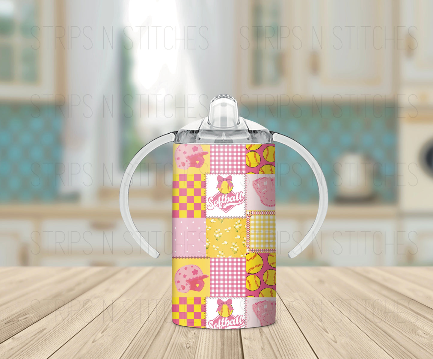 Patchwork Softball | Grow with Me Tumbler- 12oz- Two Lids