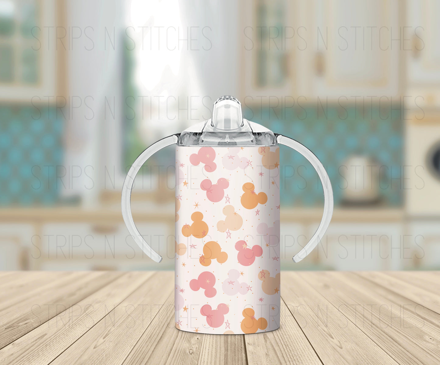 Muted Pink & Orange Mouse Heads - Grow with Me Tumbler- 12oz- Two Lids