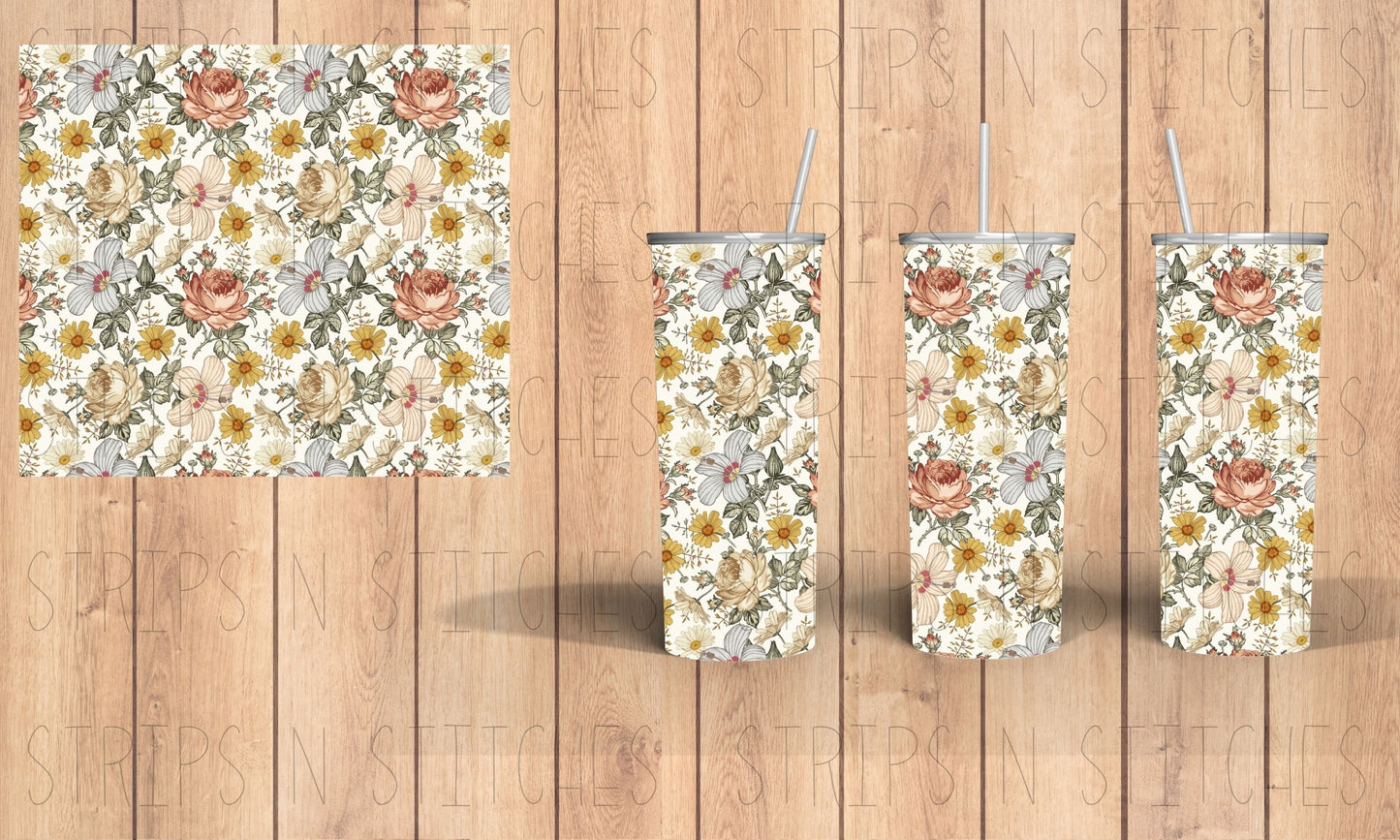 Boho Floral | 20 Oz Tumbler Sublimation Transfer | Ready to Press