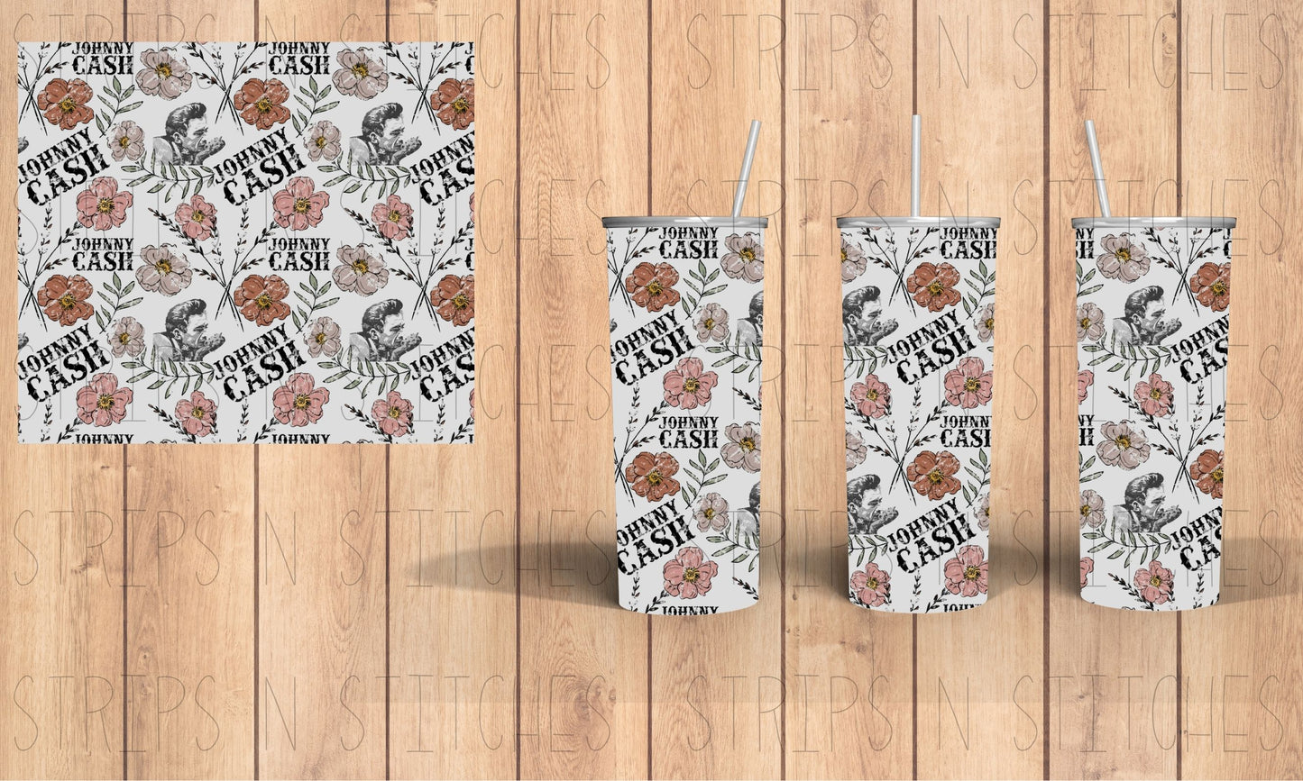 Floral Johnny Cash | 20 Oz Tumbler Sublimation Transfer | Ready to Press