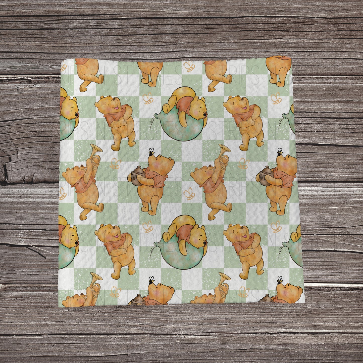 Green Checkered Pooh | Fabric Strip | Bow Making | Headwrap | Scrunchies