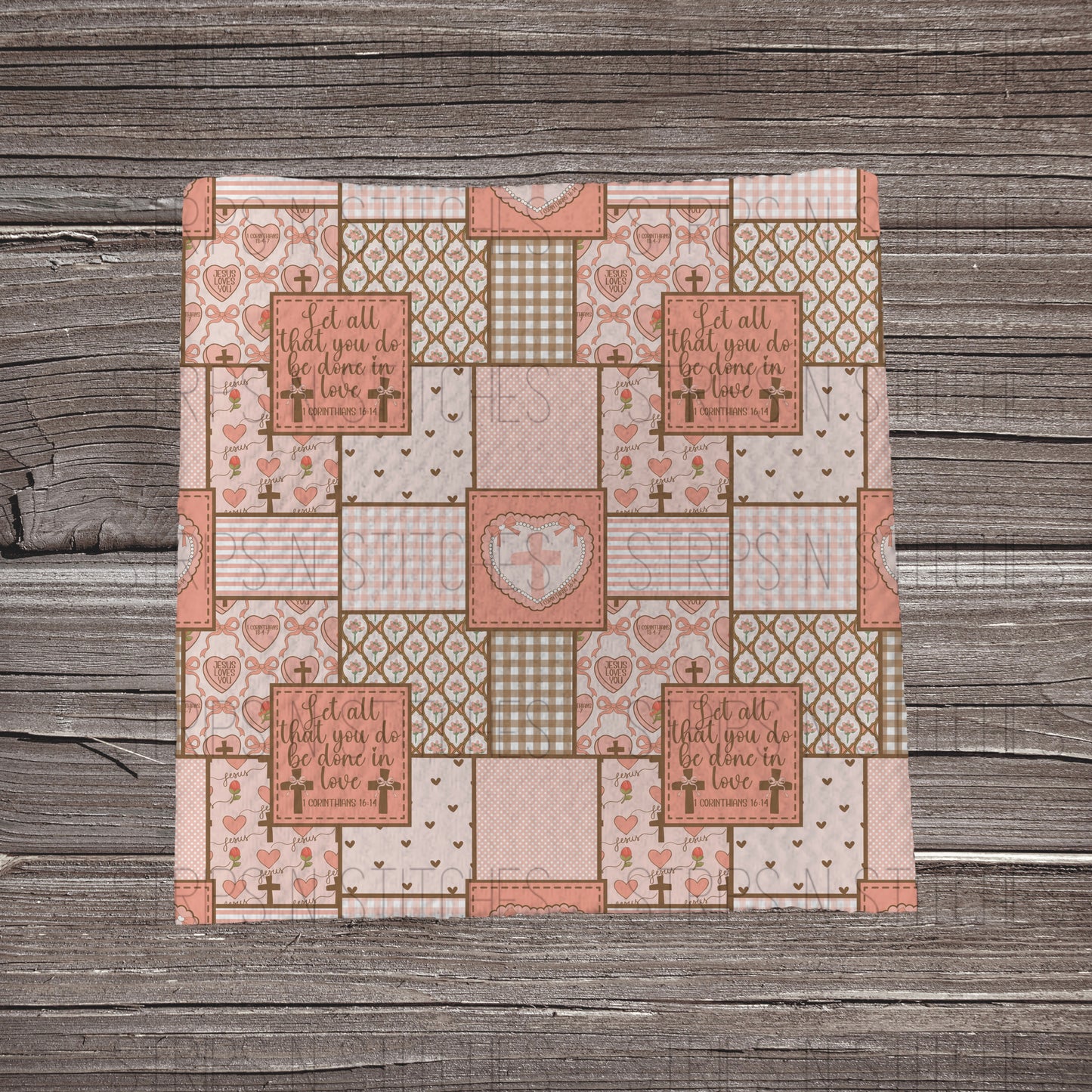 Jesus Loves You Patchwork | Fabric Strip- Bow Making- Headwraps- Scrunchies