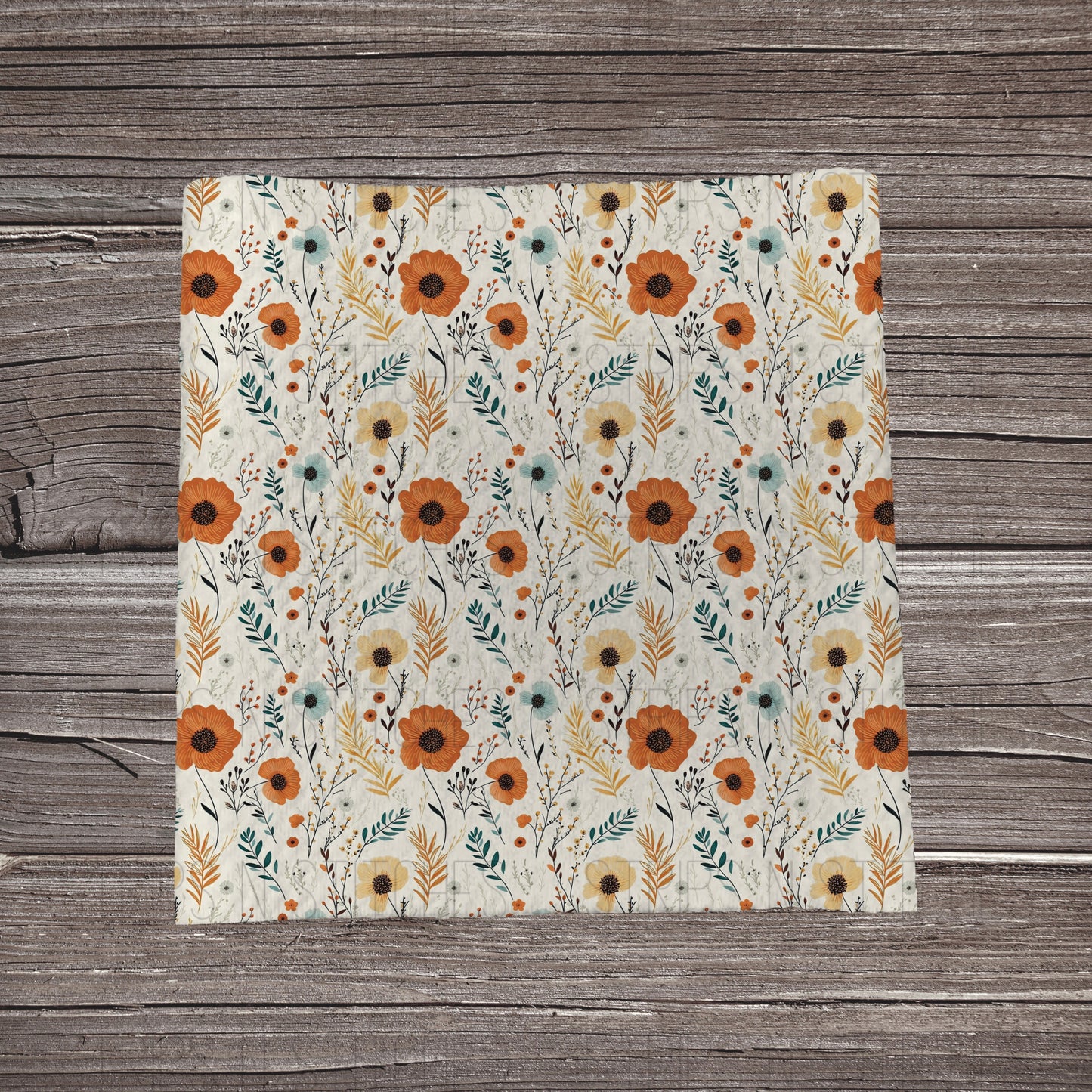 Orange, Cream & Blue Wild Flower Field | Fabric Strip- Bow Making- Headwraps- Scrunchies