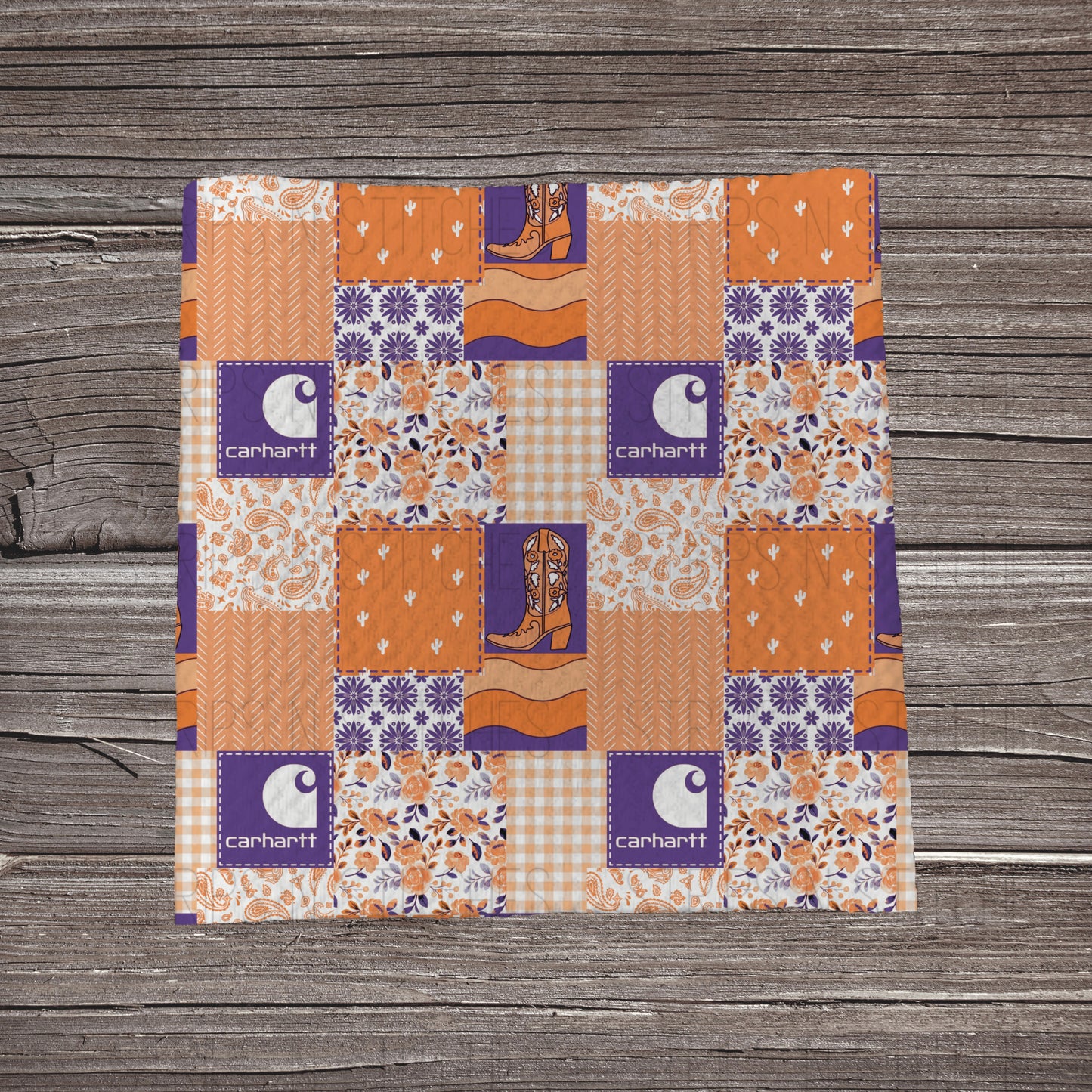 Orange & Purple Western Carhartt Patchwork | Fabric Strip | Bow Making | Headwrap | Scrunchies