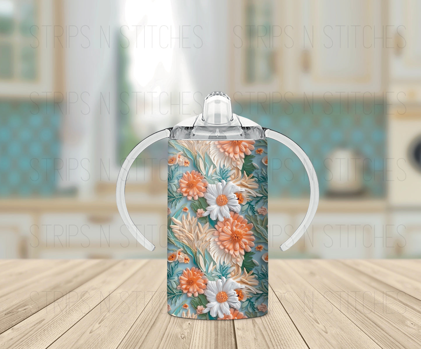 Peach Embroidery Flowers - Grow with Me Tumbler- 12oz- Two Lids