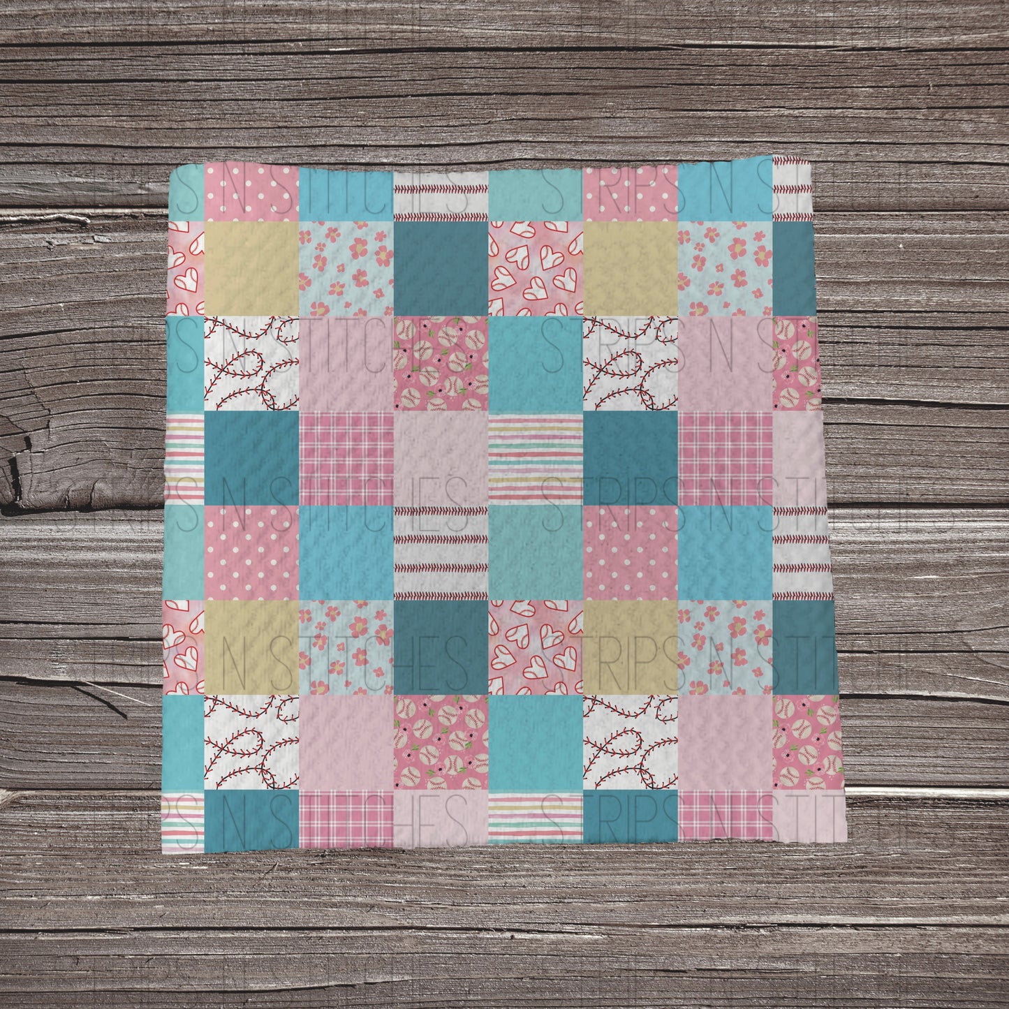 Light Pink Patchwork Baseball | Fabric Strip- Bow Making- Headwrap- Scrunchies