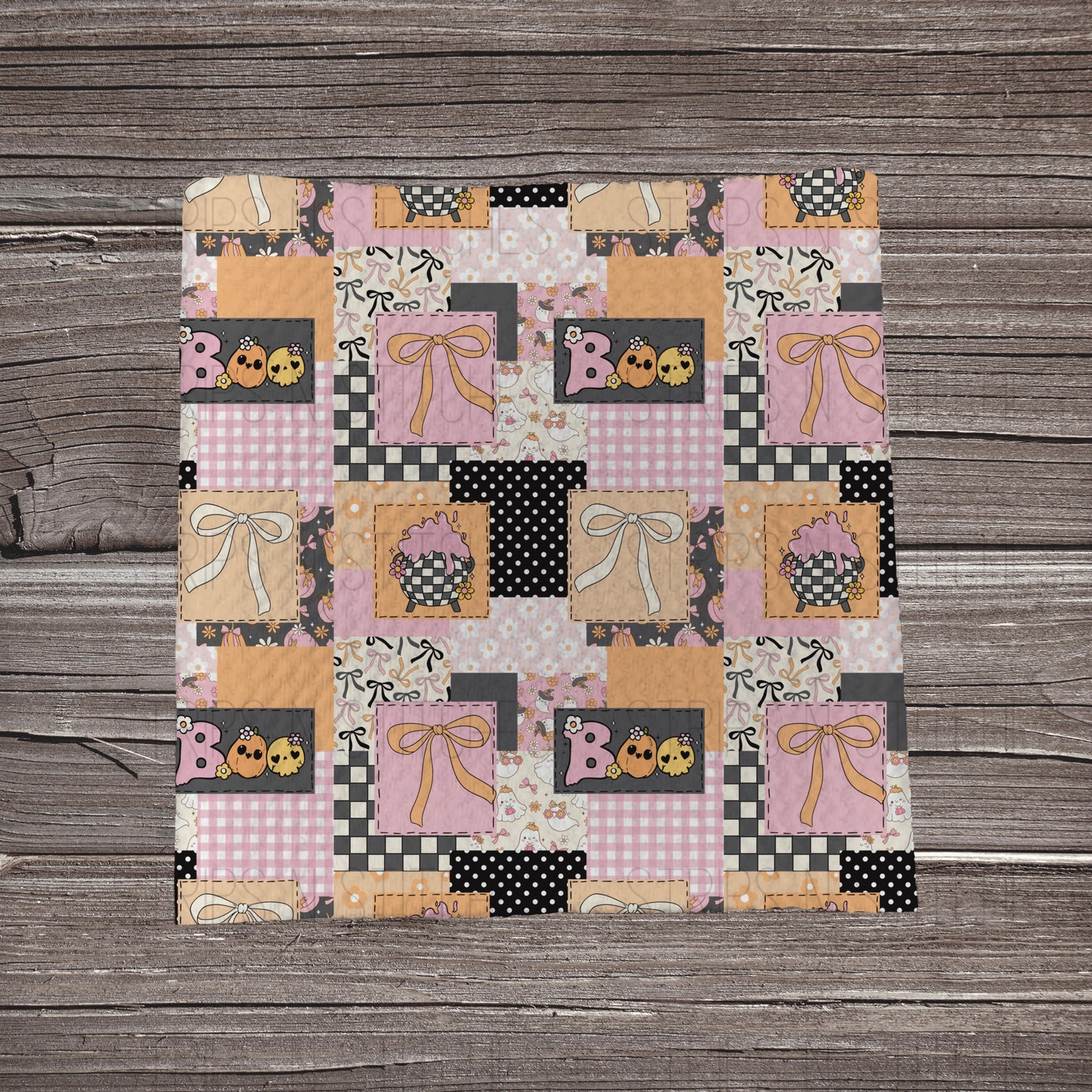Pink & Orange Boo Patchwork | Fabric Strip | Bow Making | Headwrap | Scrunchies