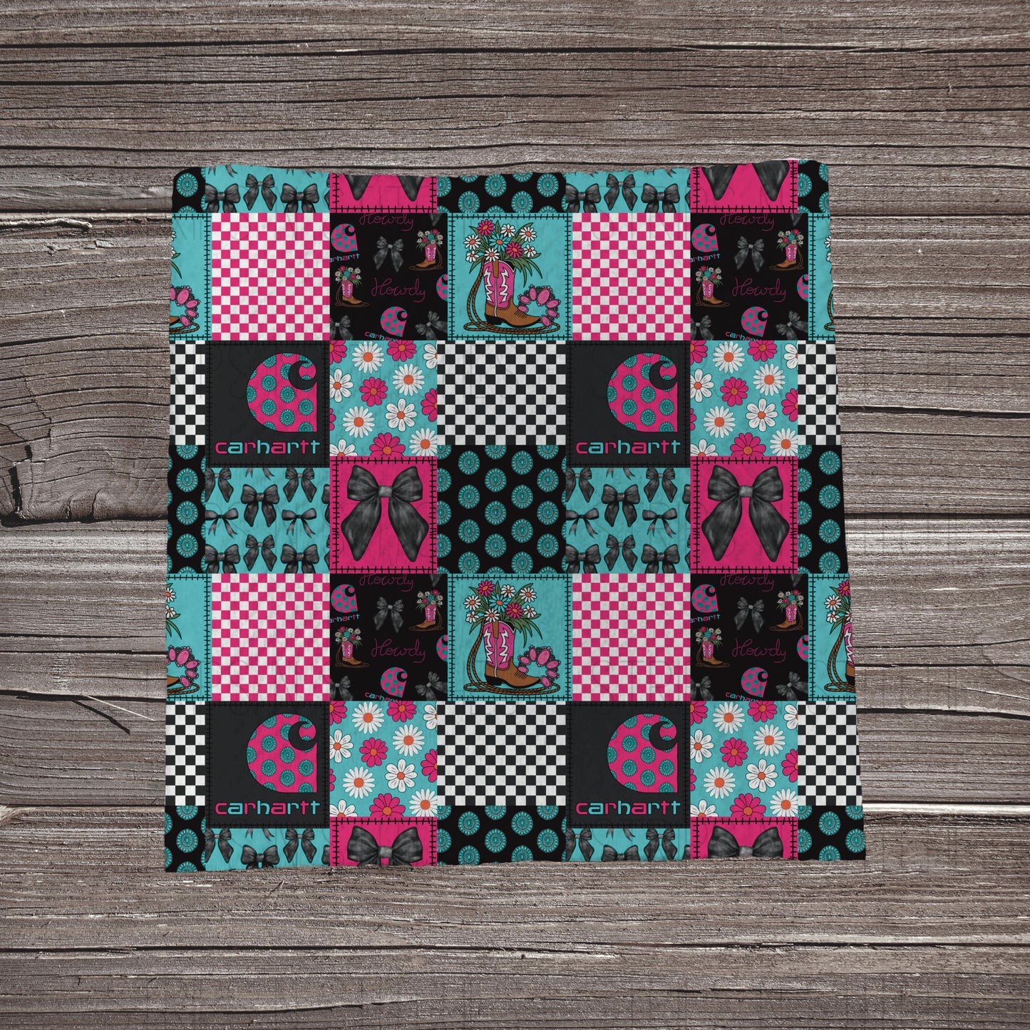 Pink & Teal Carhartt Patchwork | Fabric Strip | Bow Making | Headwrap | Scrunchies