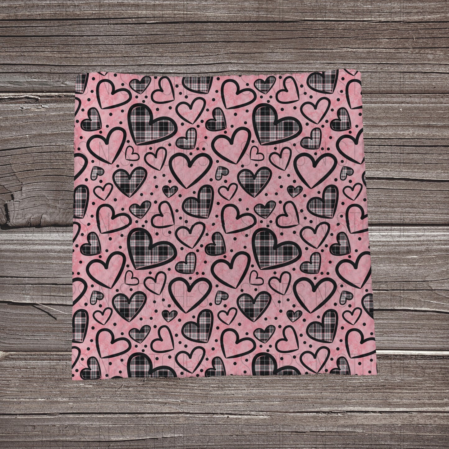 Pink with Black Plaid Hearts | Fabric Strip- Bow Making- Headwrap- Scrunchies