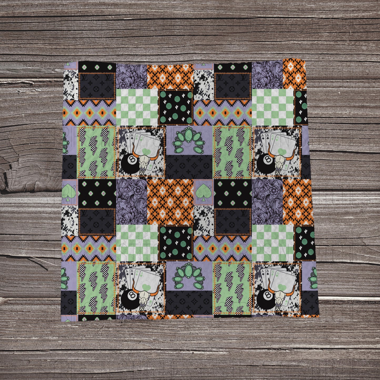 Purple & Green 8 Ball Patchwork | Fabric Strip | Bow Making | Headwrap | Scrunchies