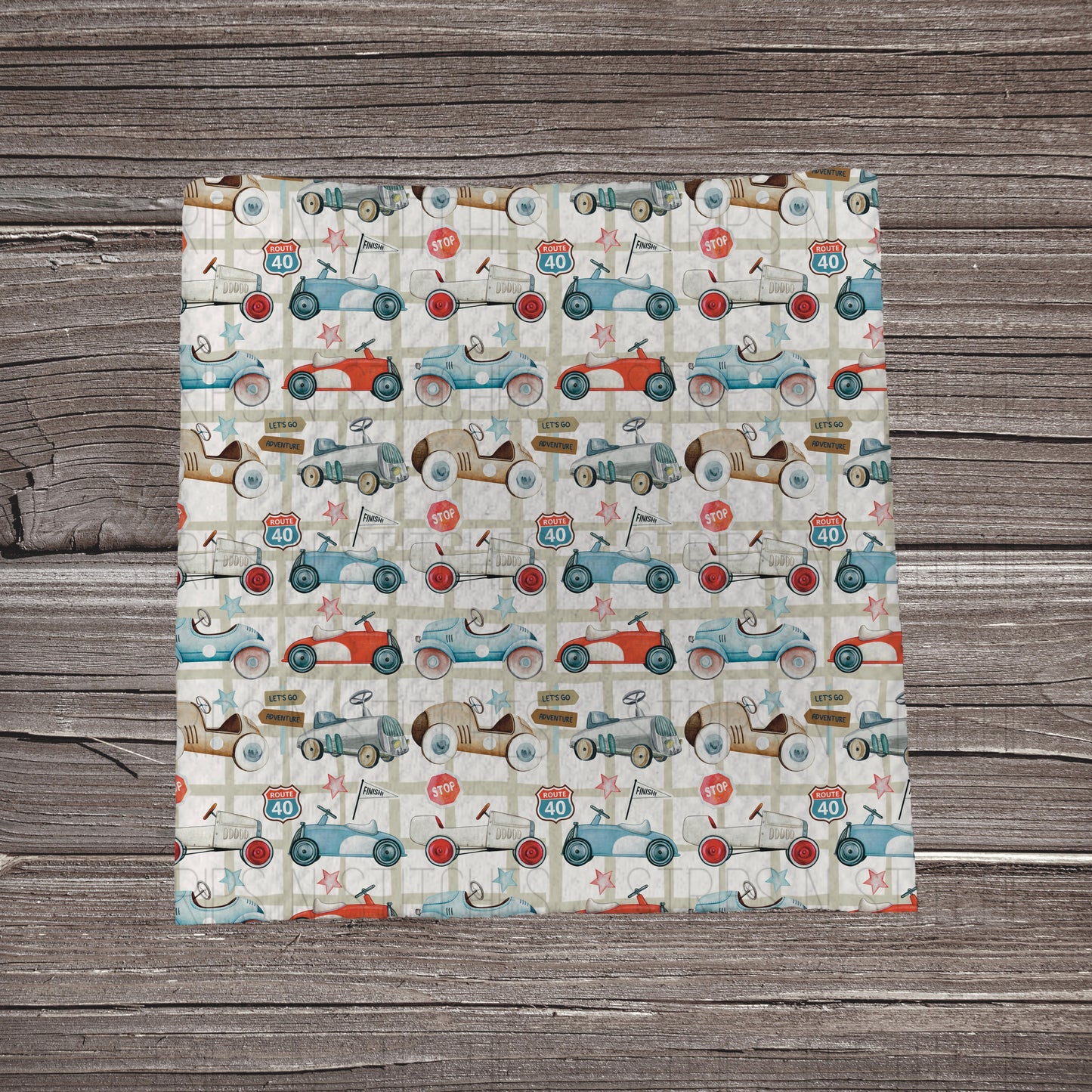 Red & Blue Vintage Ride on Cars | Fabric Strip | Bow Making | Headwrap | Scrunchies