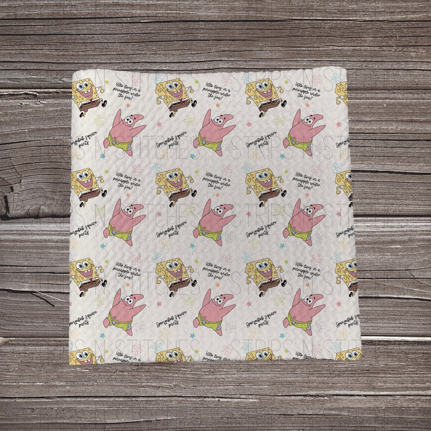 Sponge Bob Scatter- White | Fabric Strip- Bow Making- Headwraps- Scrunchies