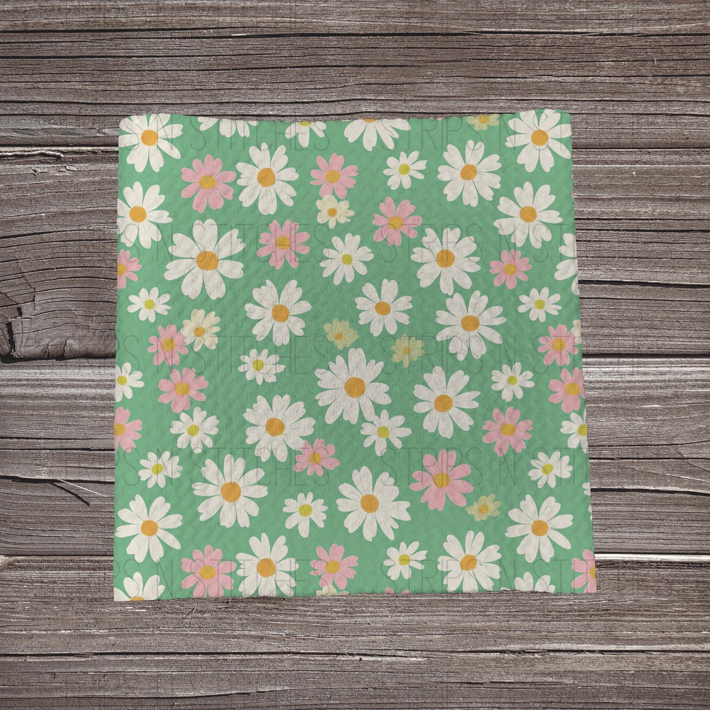 Spring Daisy Scatter- Green | Fabric Strip- Bow Making- Headwraps- Scrunchies