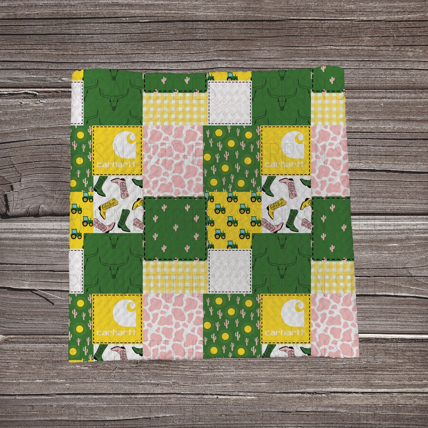 Western Green, Yellow & Pink Carhartt Patchwork | Bullet Fabric Strip | Bow Making | Scrunchie