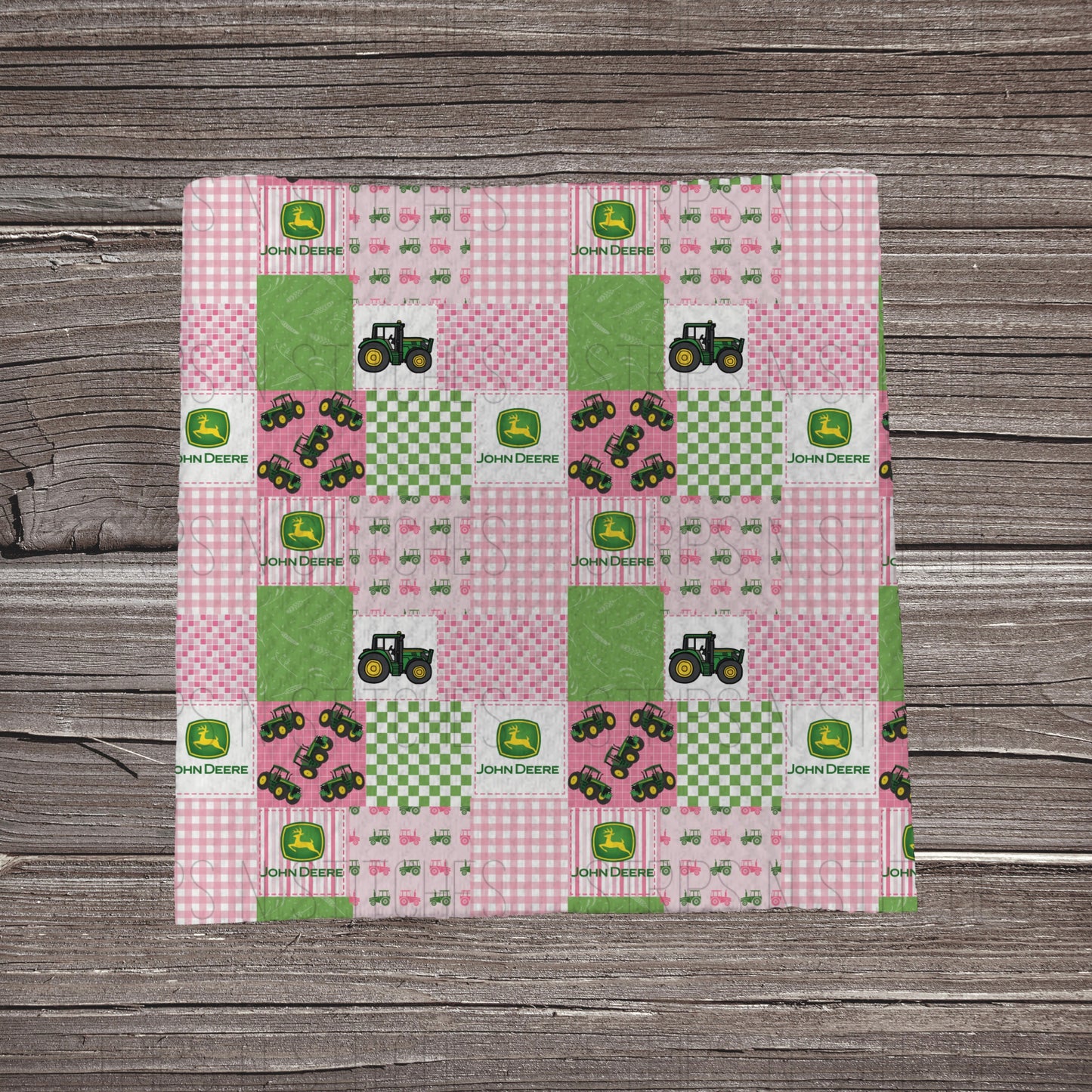 Pink Green & Yellow Tractor Patchwork | Fabric Strip- Bow Making- Headwrap- Scrunchies