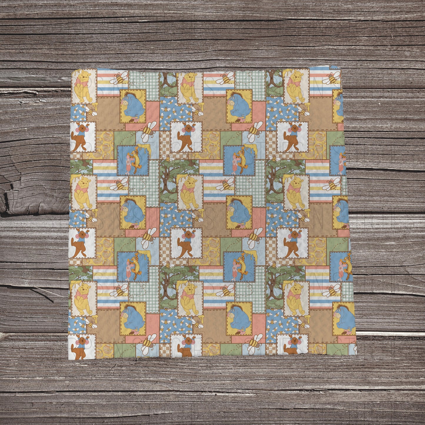 Muted Sweet Bear Patchwork | Fabric Strip- Bow Making- Headwrap- Scrunchies