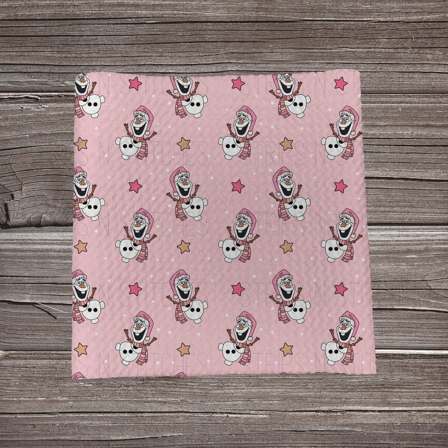 Pink Scattered Ice Snowman Fabric Strip | Bow Making | Scrunchie | Headwraps