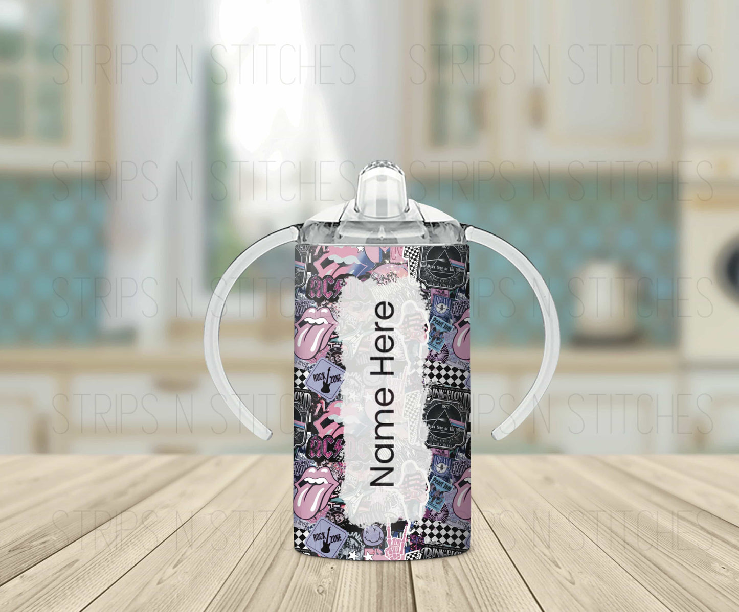 Rock Bands Stacked- Pink *Optional Personalization* Grow with Me Tumbler- 12oz- Two Lids