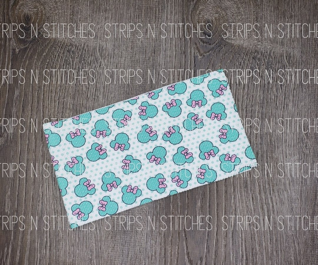 Teal Mouse Heads Fabric Strip- Bow Making- Headwrap- Scrunchies