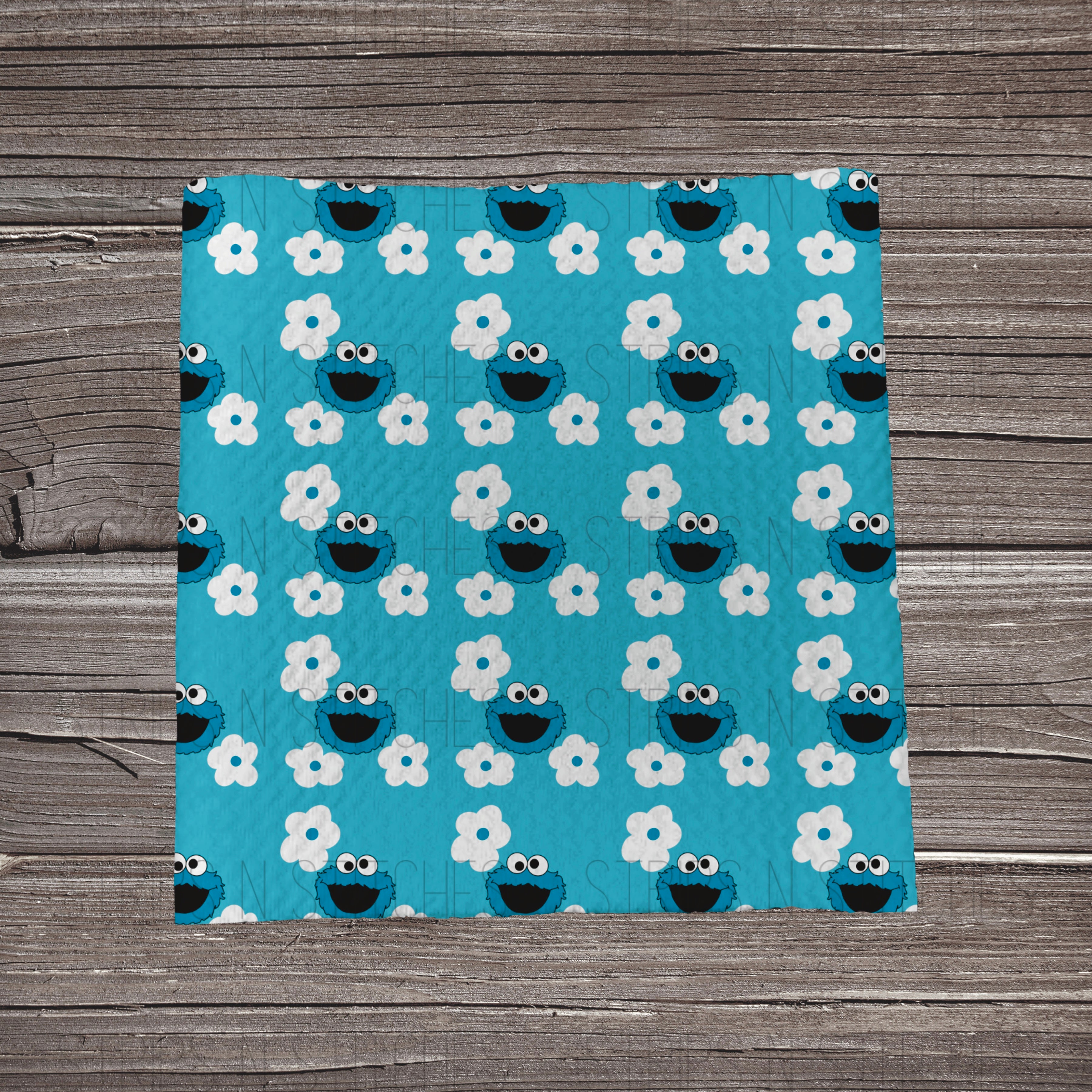 Scatter Cookie Monster with Flowers | Fabric Strips | Bow