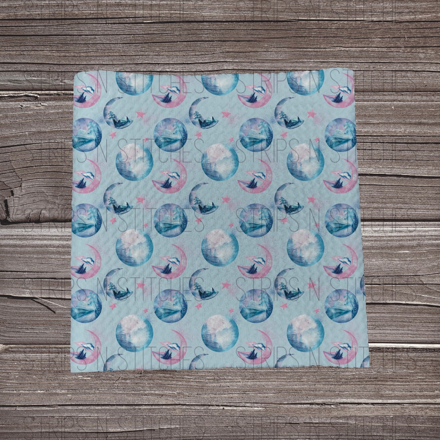 Pink & Blue Moons | Fabric Strip- Bow Making- Headwrap- Scrunchies