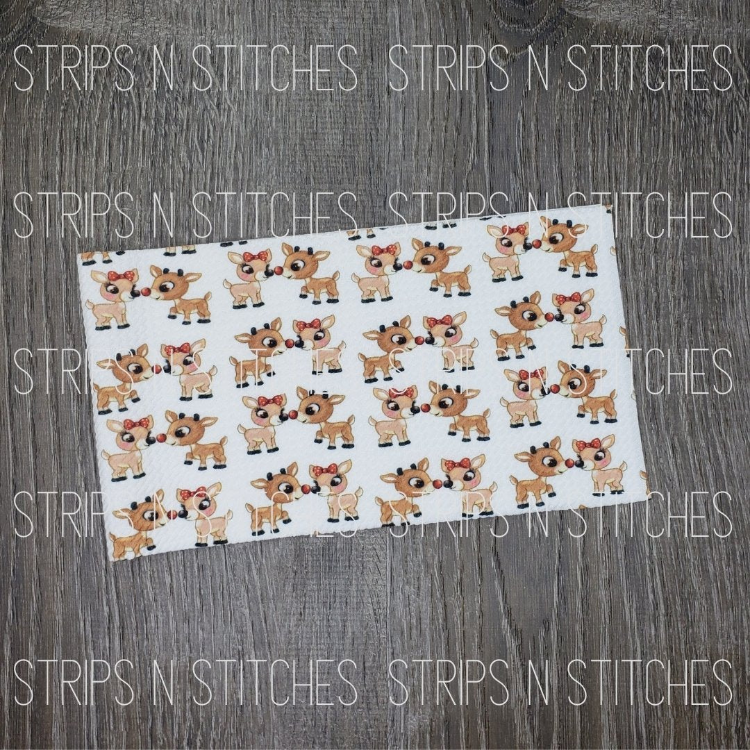 Kissing Reindeer Fabric Strip- Bow Making- Headwrap- Scrunchies