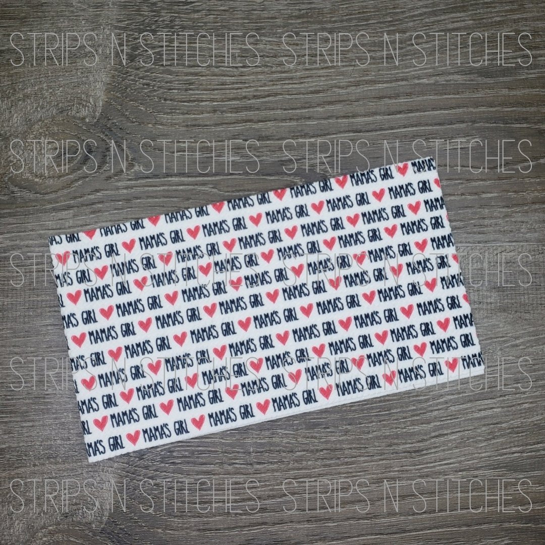Mama's Girl with Hearts (Non Bold Text) Fabric Strip- Bow Making- Headwrap- Scru