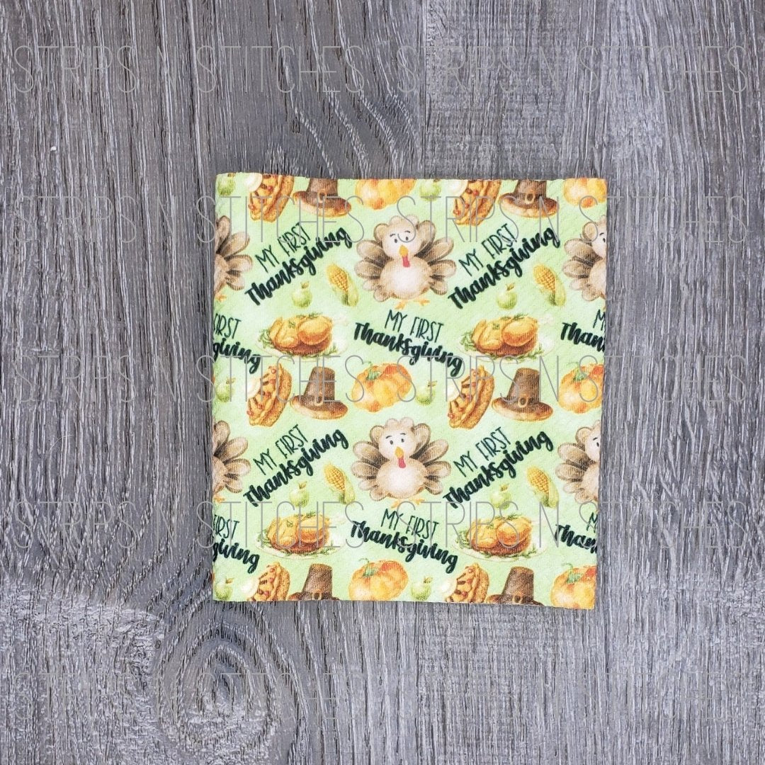 First Thanksgiving (green) Fabric Strip- Bow Making- Headwrap- Scrunchies