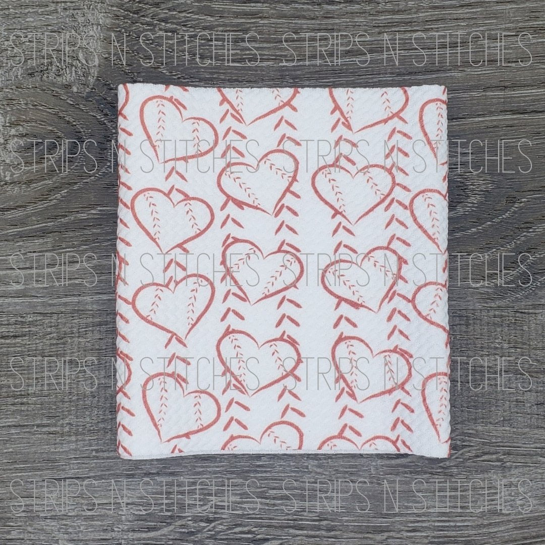 Baseball Hearts Fabric Strip- Bow Making- Headwrap- Scrunchies