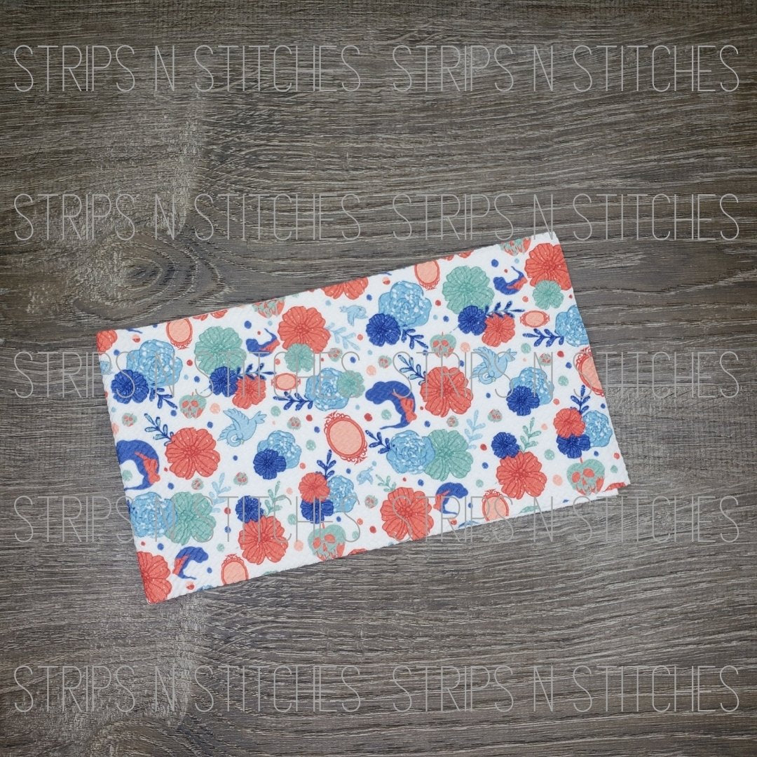 Floral Snow White Fabric Strip- Bow Making- Headwrap- Scrunchies