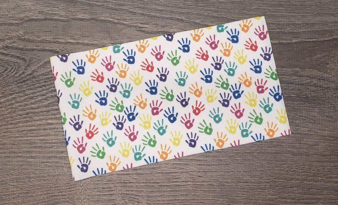 Hand Prints Fabric Strip- Bow Making- Headwrap- Scrunchies