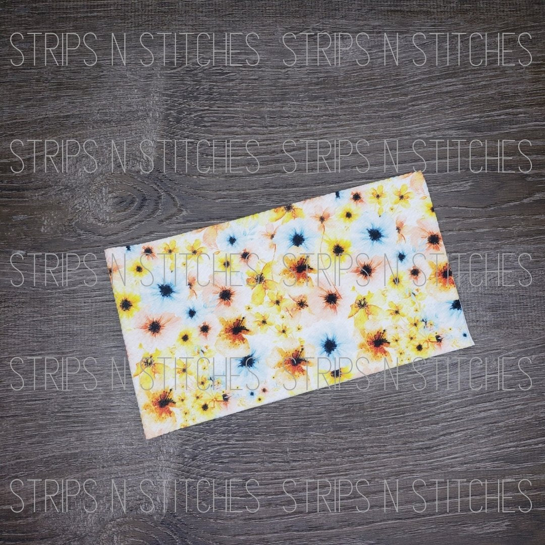 Orange, Yellow & Blue Flowers Fabric Strip- Bow Making- Headwrap- Scrunchies