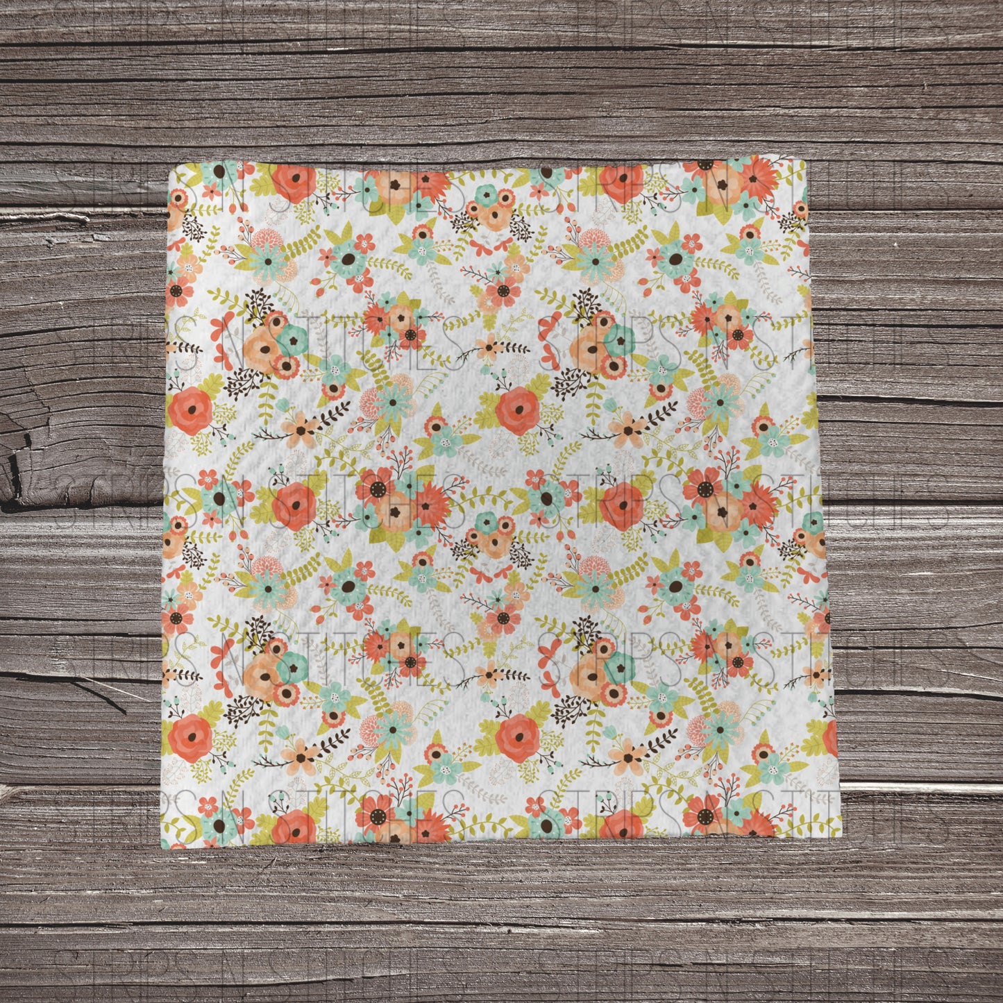 Pale Blue & Orange Flowers | Fabric Strip- Bow Making- Headwrap- Scrunchies
