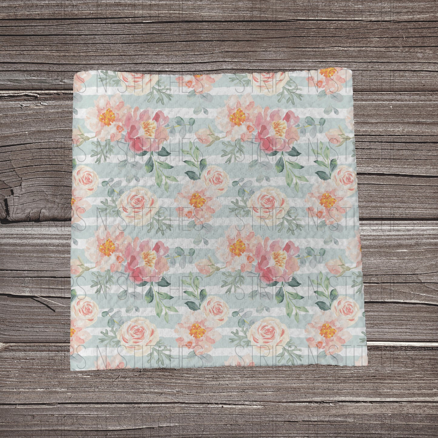 Green Striped Muted Flowers | Fabric Strips | Bow Makin