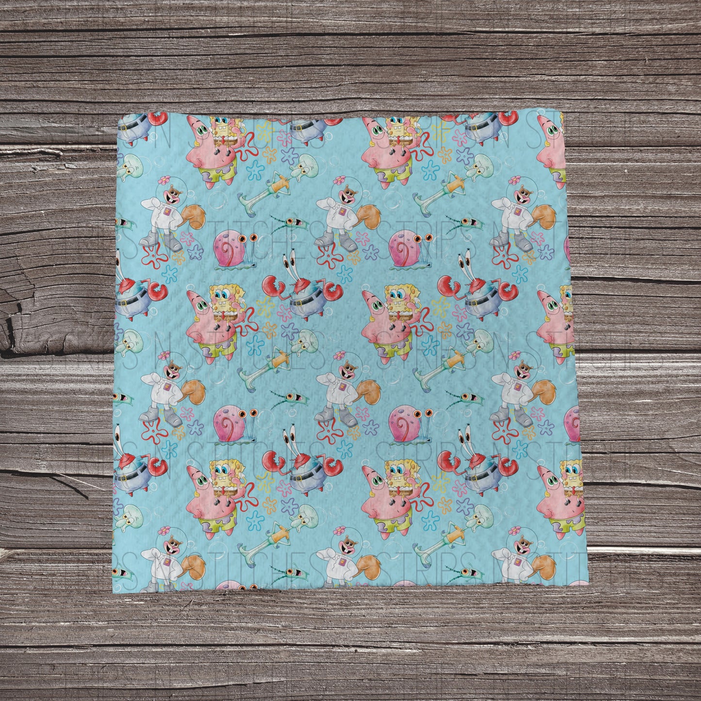 Blue Scatter Sponge Bob | Fabric Strip- Bow Making- Headwrap- Scrun