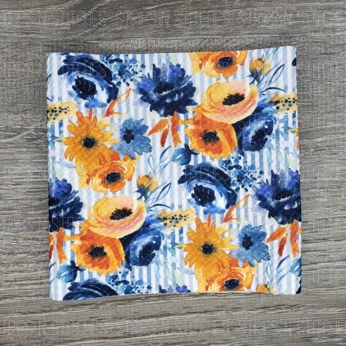 Navy & Orange Flowers with Stripes | Bullet Fabric Strip | Bow Making | Scrunchi