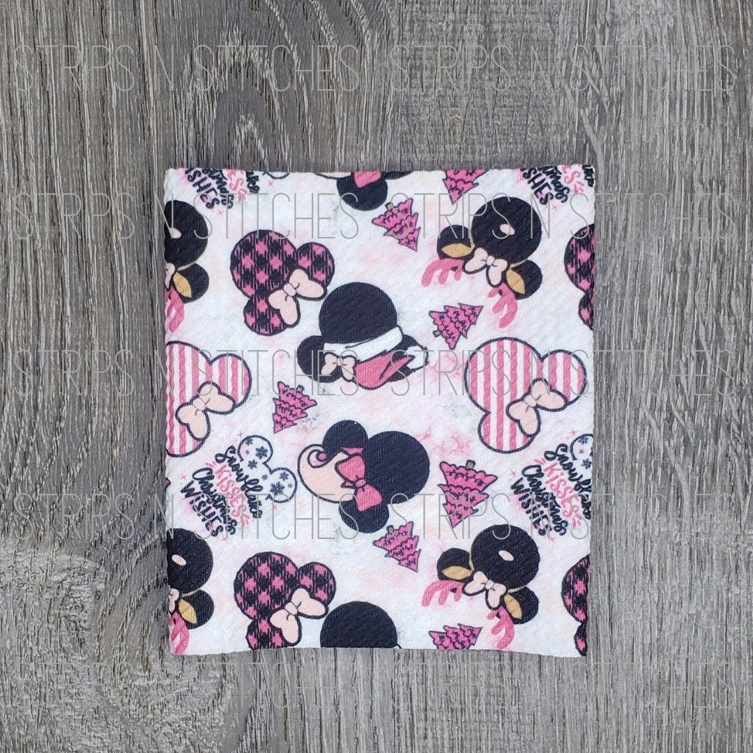 Christmas Girl Mouse (pink) - Fabric Strip- Bow Making- Headwrap- Scrunchies