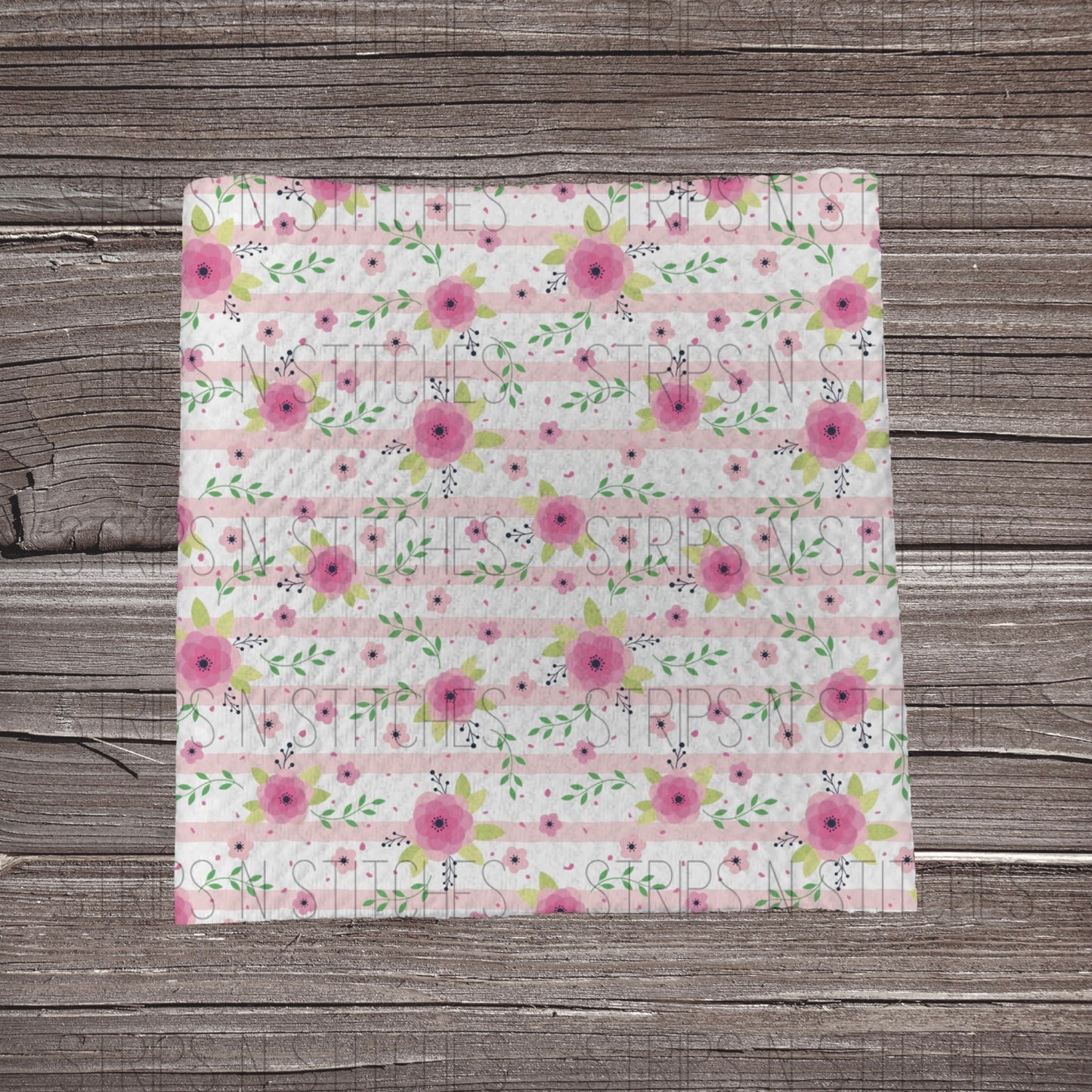 Pink Striped Floral | Fabric Strip- Bow Making- Headwrap- Scrunchies